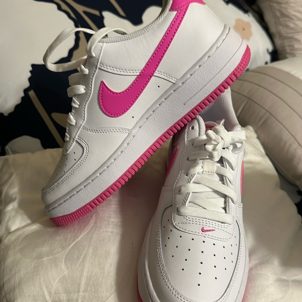 Nike Women's Vibrant Pink and White Air Force 1